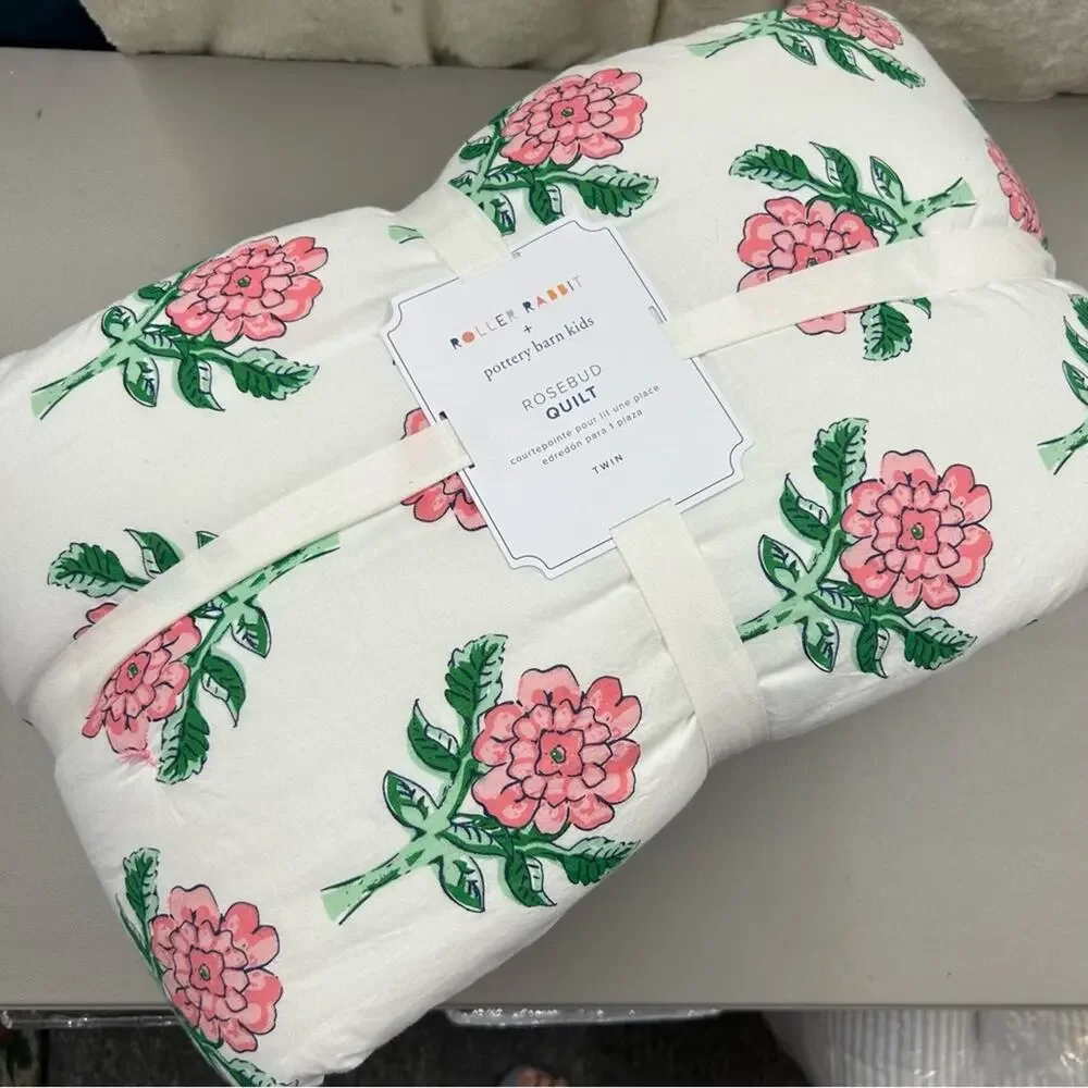 Pottery Barn x Roller Rabbit Rose Voile Quilt Rosebud Floral Print Twin / XL NWT